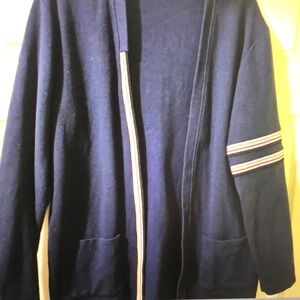 Men's Navy Blue Sweater with Striped Sleeves